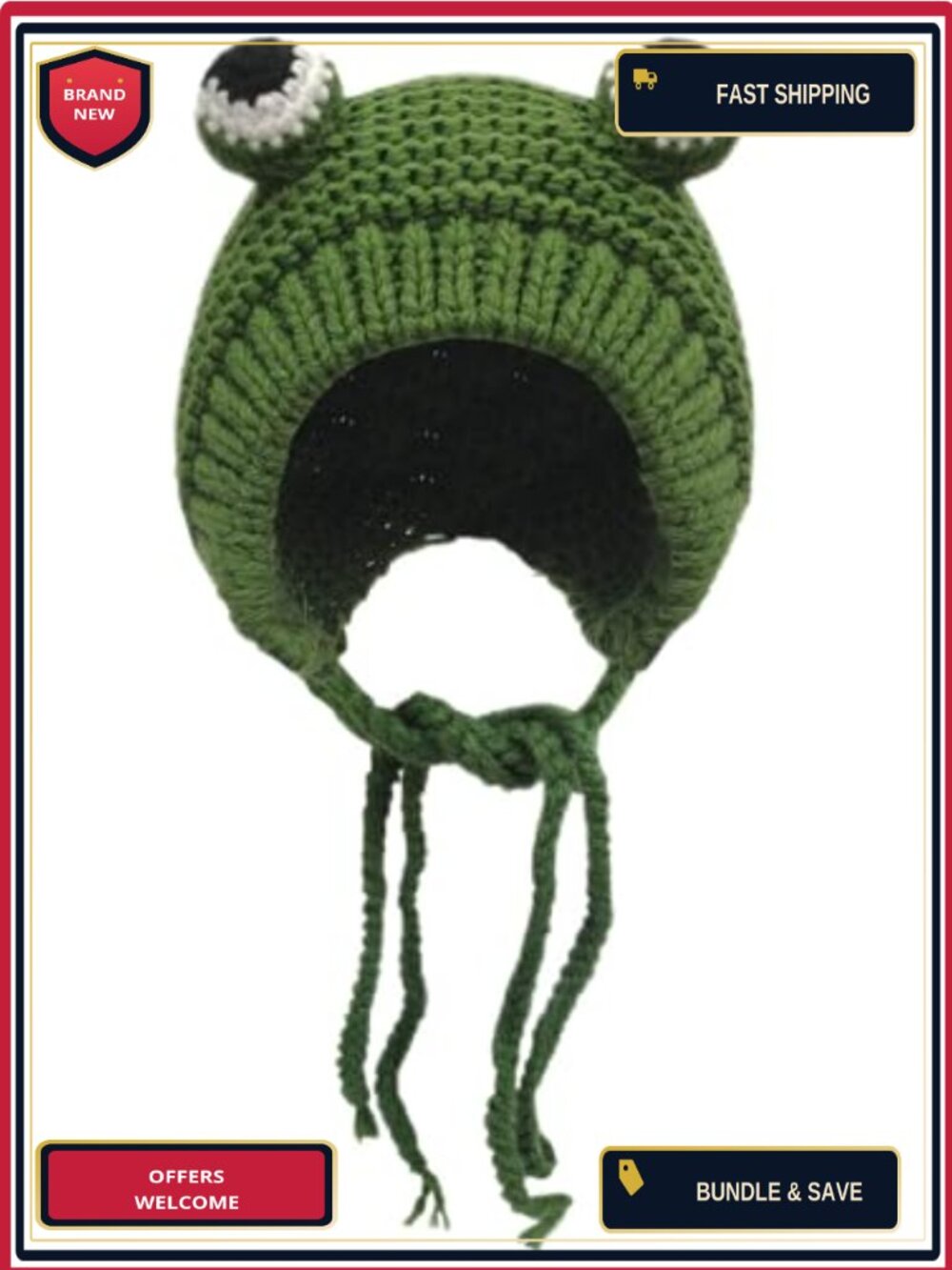 Crochet Knit Frog Beanie 3D Big Eyes Novelty Hat